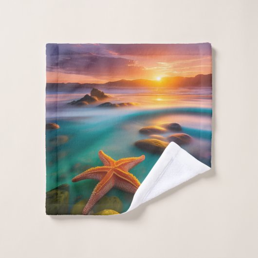 Starfish op strand op Dawn Bad Handdoek (Wasdoekje)