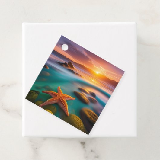Starfish op strand op Dawn Bedankjes Labels (In situ)