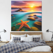 Starfish op strand op Dawn Canvas Afdruk (Insitu (Slaapkamer))