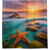 Starfish op strand op Dawn Douchegordijn (Voorkant)