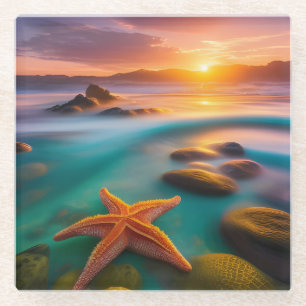 Starfish op strand op Dawn Glazen Onderzetter
