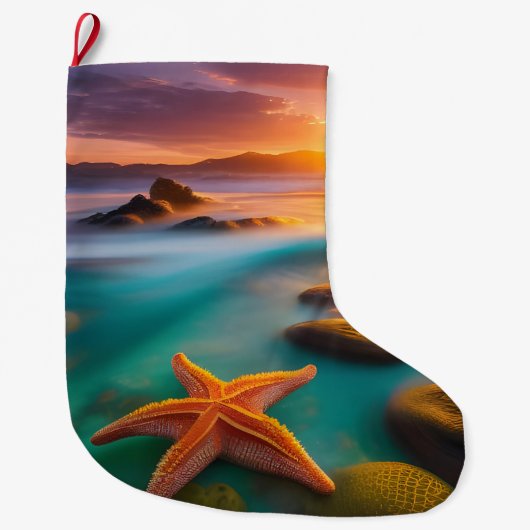 Starfish op strand op Dawn Grote Kerstsok (Voorkant)