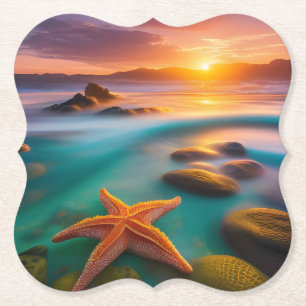 Starfish op strand op Dawn Kartonnen Onderzetters