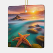 Starfish op strand op Dawn Keramisch Ornament (Links)