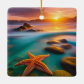 Starfish op strand op Dawn Keramisch Ornament (Achterkant)