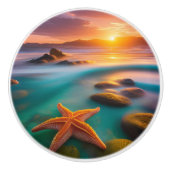 Starfish op strand op Dawn Keramische Knop (Voorkant)