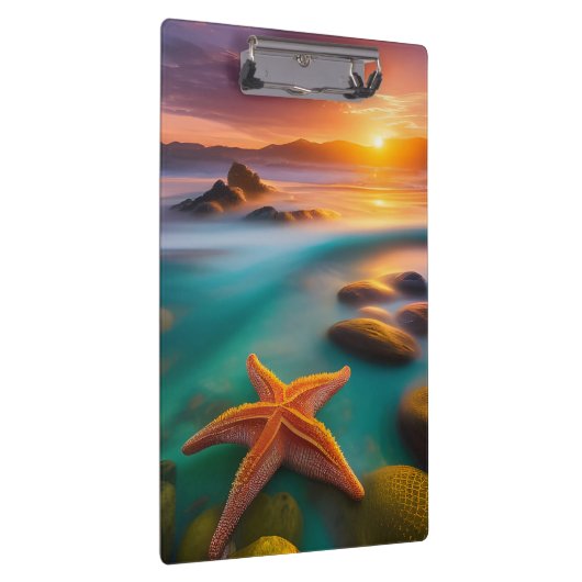 Starfish op strand op Dawn Klembord (Rechts)