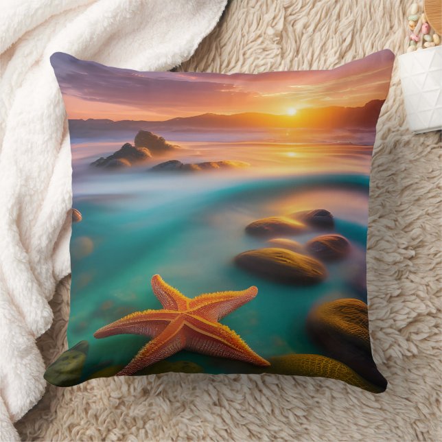 Starfish op strand op Dawn Kussen (Deken)