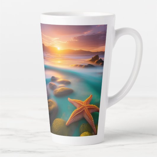 Starfish op strand op Dawn Latte Mok (Rechts)