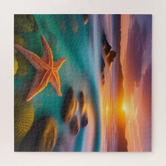 Starfish op strand op Dawn Legpuzzel (Horizontaal)