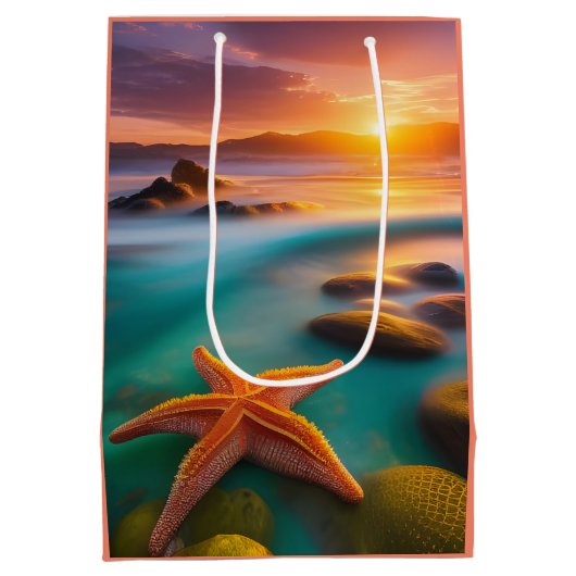 Starfish op strand op Dawn Medium Cadeauzakje (Achterkant)