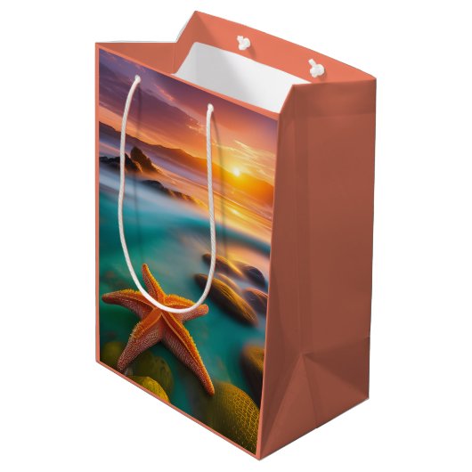 Starfish op strand op Dawn Medium Cadeauzakje (Achterkant Gekanteld)