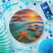 Starfish op strand op Dawn Papieren Bordje (Feest)