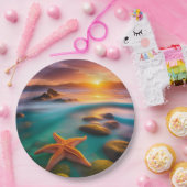 Starfish op strand op Dawn Papieren Bordje (Feest)