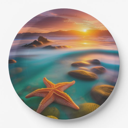 Starfish op strand op Dawn Papieren Bordje (Voorkant)