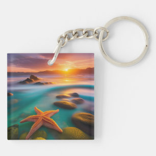 Starfish op strand op Dawn Sleutelhanger