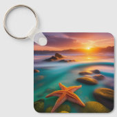 Starfish op strand op Dawn Sleutelhanger (Voorkant)
