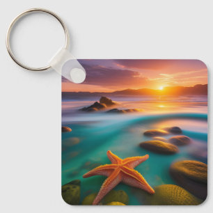 Starfish op strand op Dawn Sleutelhanger