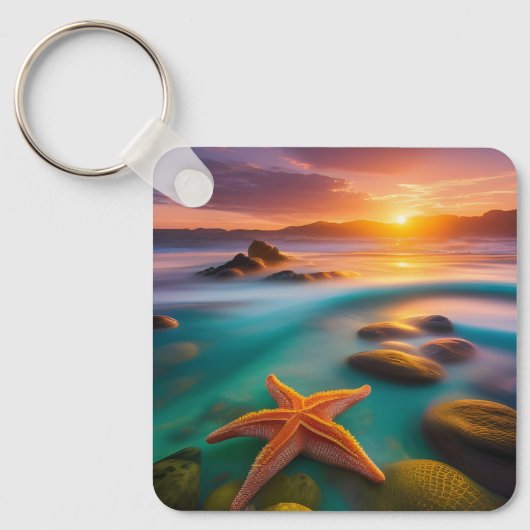 Starfish op strand op Dawn Sleutelhanger (Voorkant)