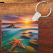 Starfish op strand op Dawn Sleutelhanger (Achterkant)