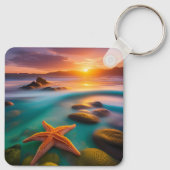 Starfish op strand op Dawn Sleutelhanger (Achterkant)