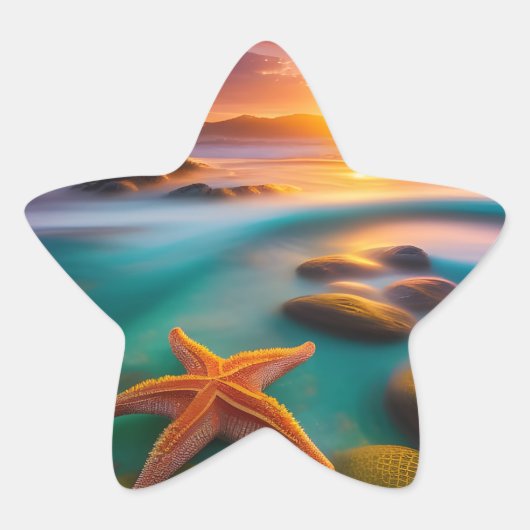 Starfish op strand op Dawn Ster Sticker (Voorkant)