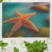 Starfish op strand op Dawn Theedoek (Gevouwen)