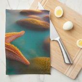 Starfish op strand op Dawn Theedoek (Quarter Fold)