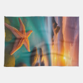 Starfish op strand op Dawn Theedoek (Horizontaal)