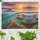 Starfish op strand op Dawn Theedoek (Gevouwen)