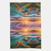 Starfish op strand op Dawn Theedoek (Verticaal)