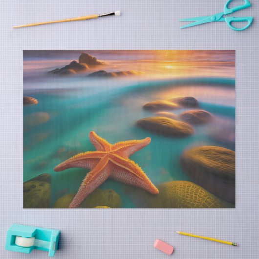 Starfish op strand op Dawn Tissuepapier (Craft)