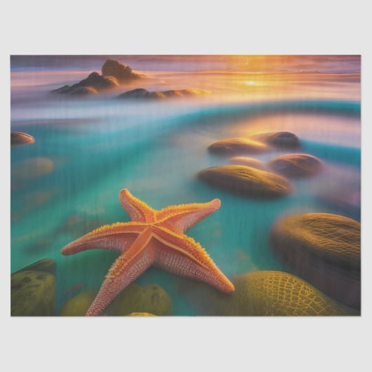 Starfish op strand op Dawn Tissuepapier (Voorkant)