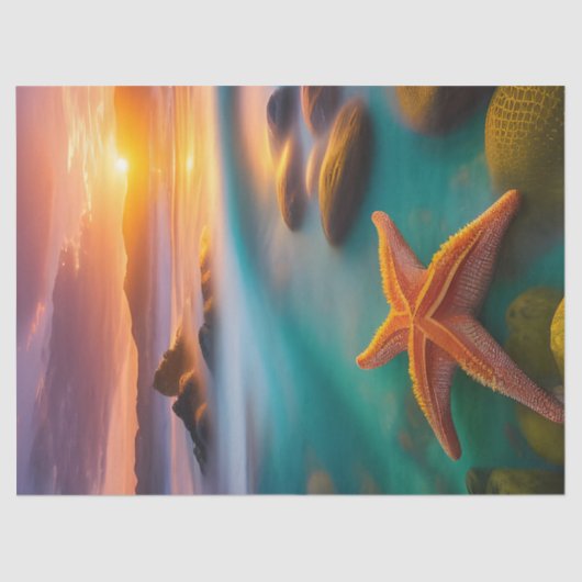 Starfish op strand op Dawn Tissuepapier (Voorkant)