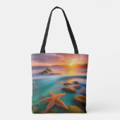 Starfish op strand op Dawn Tote Bag (Achterkant)