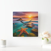 Starfish op strand op Dawn Vierkante Klok (Huis)