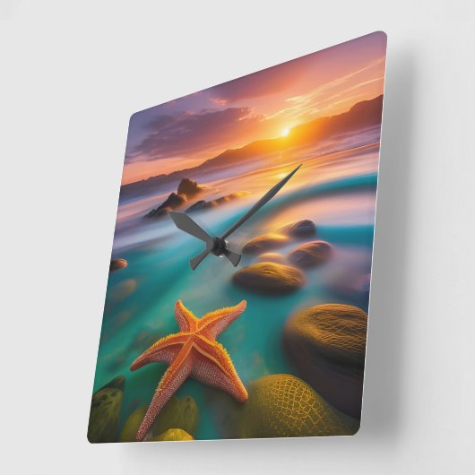 Starfish op strand op Dawn Vierkante Klok (Hoek)