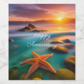 Starfish op strand op Dawn Wijn Etiket (Enkel label)