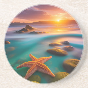 Starfish op strand op Dawn Zandsteen Onderzetter