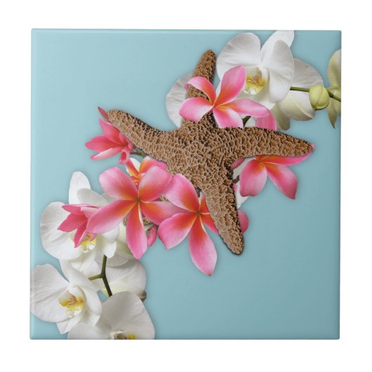 Starfish Orchids Plumeria Blue Tegeltje (Voorkant)