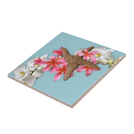 Starfish Orchids Plumeria Blue Tegeltje (Zijkant)