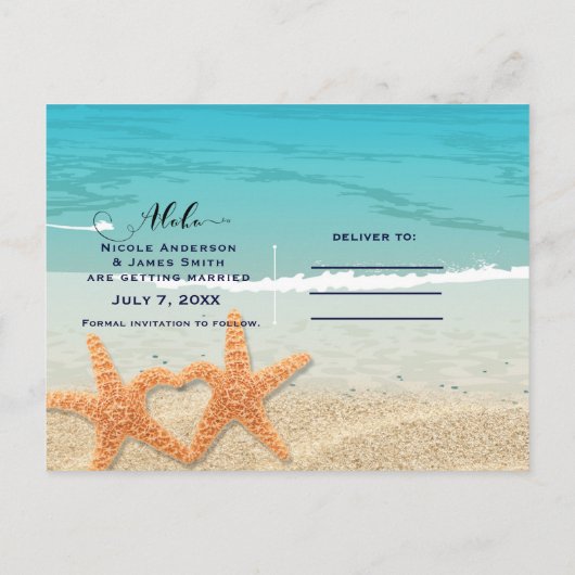 Starfish paar op het strand bruiloft save the date aankondigingskaart (Achterkant)