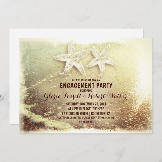 Starfish paar & zee schuim strand verlovingsfeest kaart (Voorkant / Achterkant)