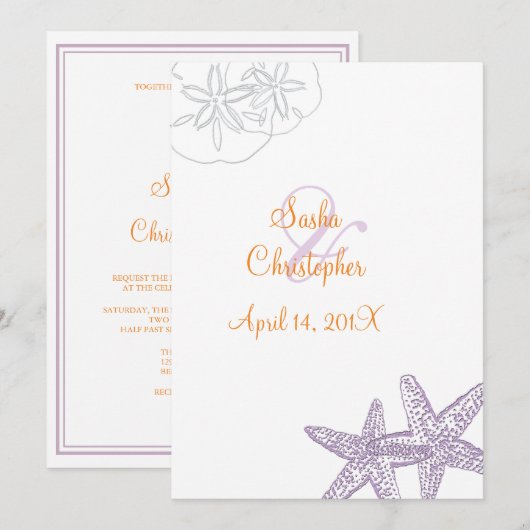 Starfish/paars+oranje/bruiloft uitnodigingen (Voorkant / Achterkant)