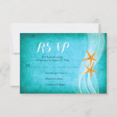 Starfish pair turquoise bestemmingsstrand bruiloft RSVP kaartje (Voorkant)