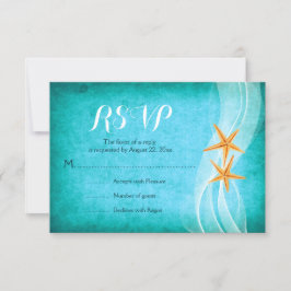 Starfish pair turquoise bestemmingsstrand bruiloft RSVP kaartje