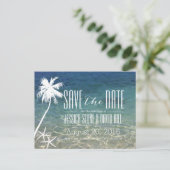 Starfish & Palm Tree Beach Weddenschap Save the Da Aankondigingskaart (Staand voorkant)