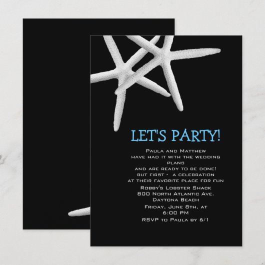 Starfish Party Fun rehearsal Dinner Invitation Kaart (Voorkant / Achterkant)
