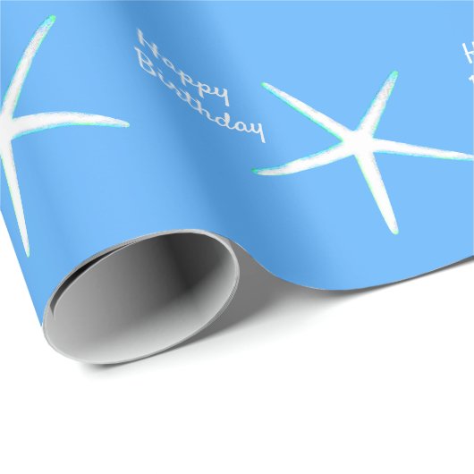 Starfish Patronen Happy Birthday Nautical Blue Cadeaupapier (Rol Hoek)