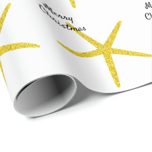 Starfish Patronen Merry kerst Glittery Golden Cadeaupapier